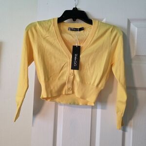 Chic Yellow V-Neck Cardigan by Miss CoCo